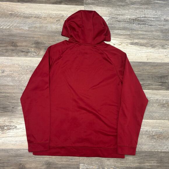 Nike Dri Fit Red Black Mens Large Mini Swoosh Athleisure Sporty Pullover Hoodie - Picture 3 of 12